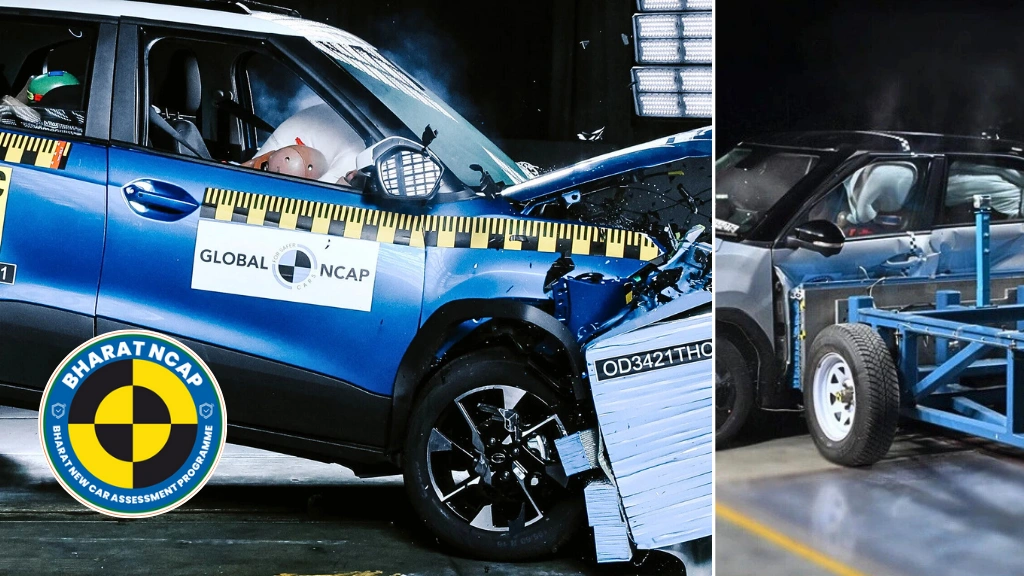2026 Tata Punch facelift undergoing Bharat NCAP crash test showing stable structural integrity and a 5-star Tata Punch safety rating.