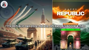 The 77th republic day 2026 parade at Kartavya Path featuring the Phased Battle Array with Arjun tanks and indigenous missile systems.