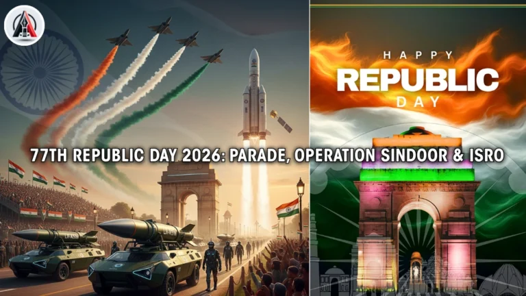 The 77th republic day 2026 parade at Kartavya Path featuring the Phased Battle Array with Arjun tanks and indigenous missile systems.
