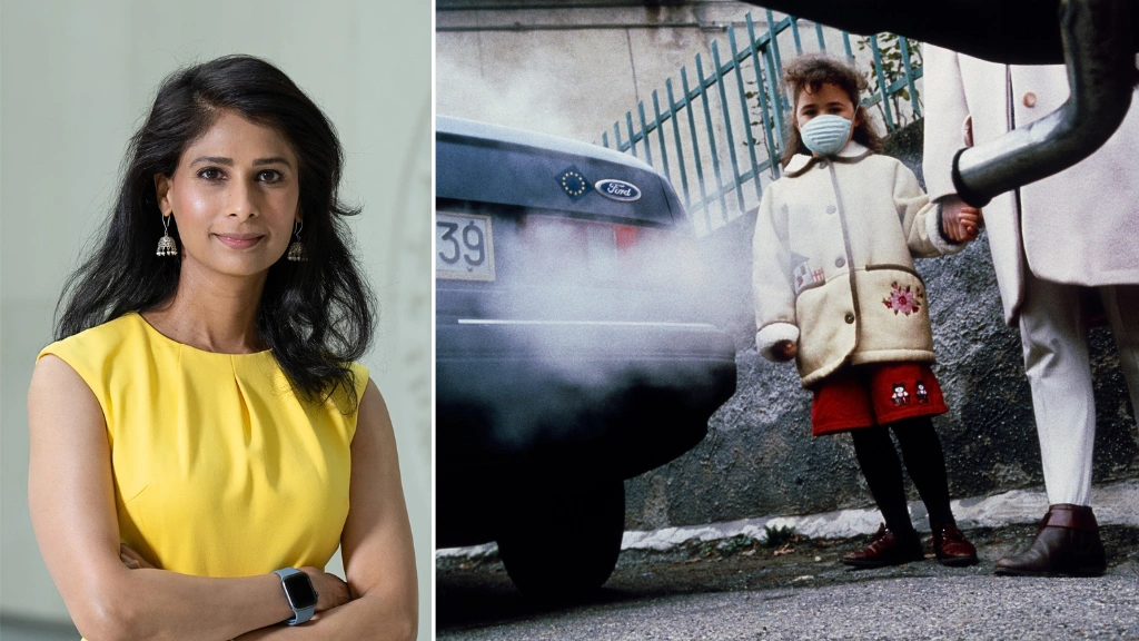 "India’s air pollution costs more than tariffs" Gita Gopinath 1 Gita Gopinath speaking at the World Economic Forum Davos 2026 panel on India's economy and the impact of India's air pollution on GDP.