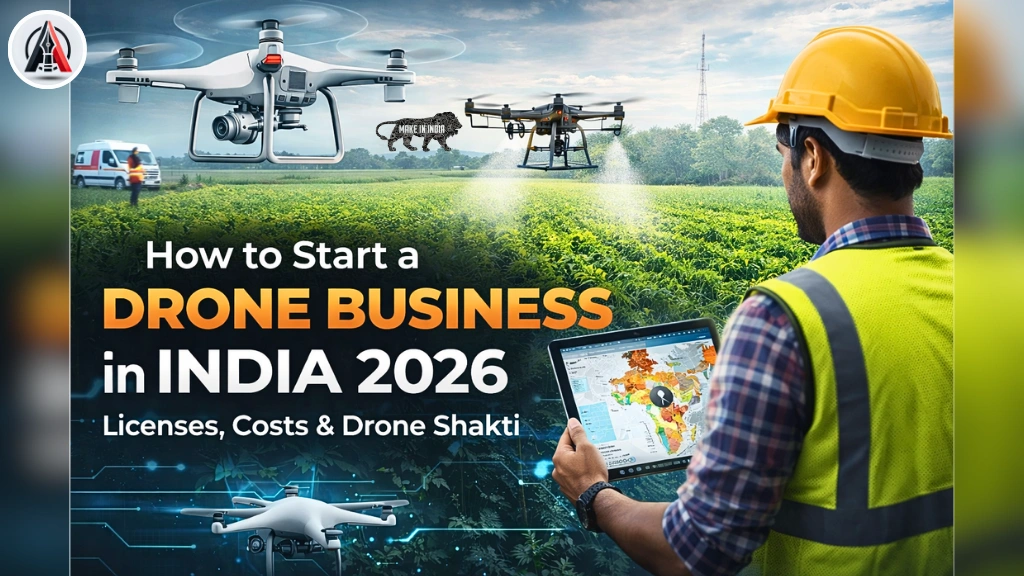 A professional drone pilot in India checking the Digital Sky map before a commercial flight.