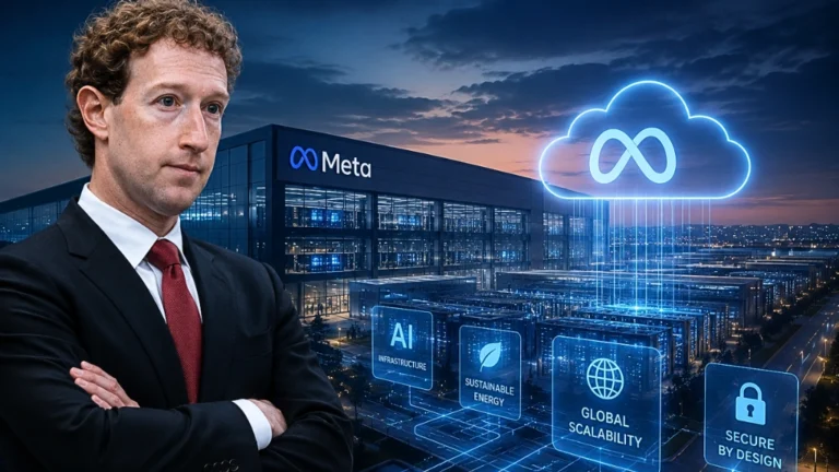 Articoli News - Home 6 A view of the advanced AI infrastructure and data centers powering the potential future of Meta Cloud computing services.