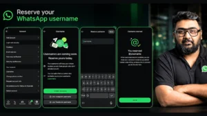 WhatsApp settings screen showing the new username reservation feature along with ceo kunal shah