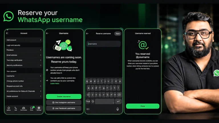 WhatsApp settings screen showing the new username reservation feature along with ceo kunal shah